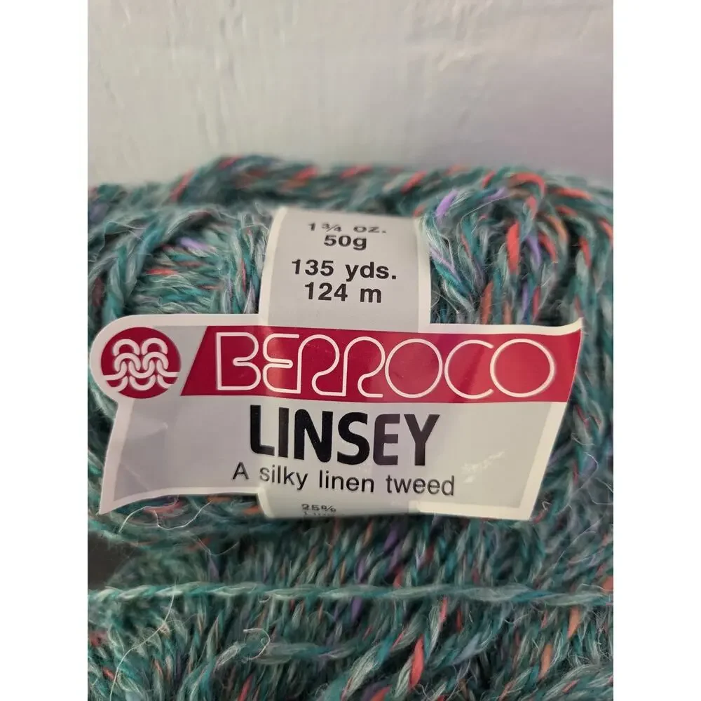 VTG Berroco Linsey Linen Tweed Yarn Lot 2 Skeins Teal Multi 50g 135yds